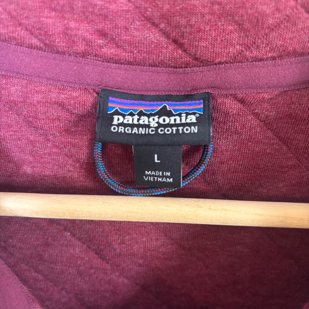 Patagonia Mens Pullover Sz L Burgundy Quilted Snap T Sweater Shirt Organic Cotto - Picture 6 of 10